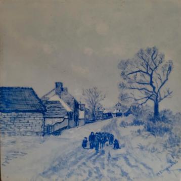 Delftsblauwe tegel handgeschilderd beschikbaar voor biedingen