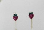 Zilveren kinderoorbellen - roze aardbei met steentjes ZGAN, Sieraden, Tassen en Uiterlijk, Kindersieraden, Verzenden, Zo goed als nieuw