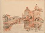 Jan Altink(1885)Tekening"Gezicht Groningen Winschoterdiep"Ge, Antiek en Kunst, Ophalen of Verzenden
