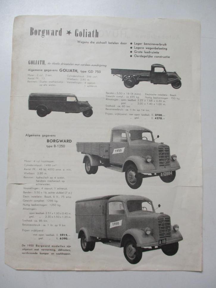 Originele folder uit 1950 – Borgward & Goliath, Boeken, Catalogussen en Folders, Gelezen, Folder, Ophalen of Verzenden