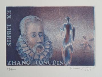 Exlibris Bruno Missieri, portret M. Cervantes, Don Quichot beschikbaar voor biedingen