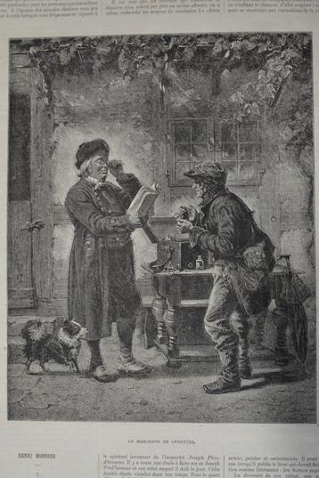 OPTICIEN BRILLENVERKOPER Houtgravure MARCHANT LENNETTES GL6 beschikbaar voor biedingen