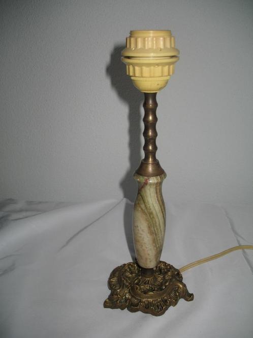 Tafel Lampenvoet Onyx met Koperen Voet Vintage, Antiek en Kunst, Antiek | Lampen, Verzenden