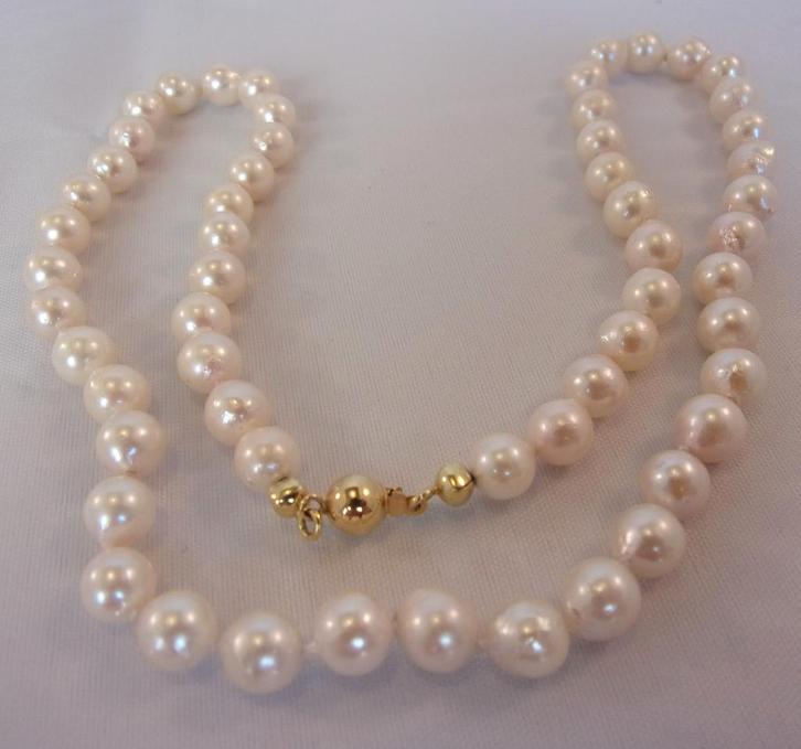 Parelcollier- nieuw- wit- 46,5 cm- 25,59 gram- 14K goud, Sieraden, Tassen en Uiterlijk, Kettingen, Nieuw, Goud, Wit, Met edelsteen