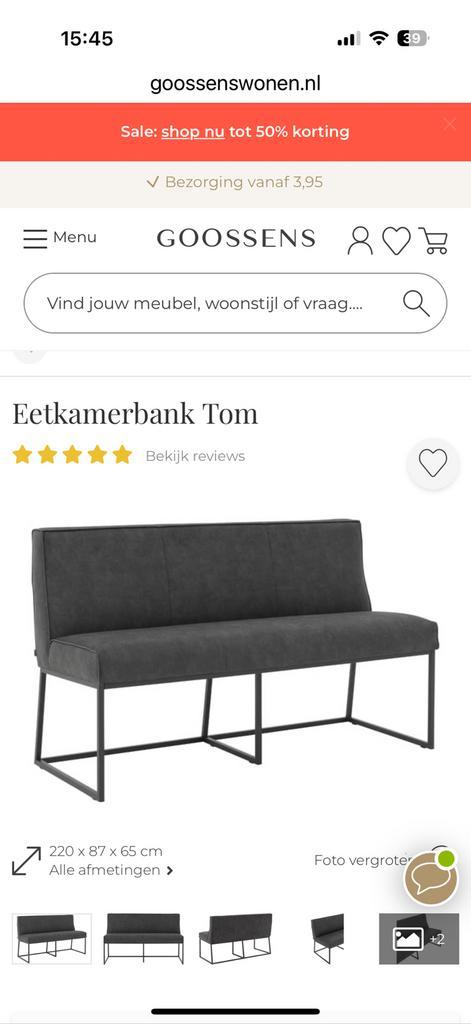 Eetkamerbank Tom van woonwinkel Goossens, Huis en Inrichting, Banken | Bankstellen, Zo goed als nieuw, Leer, Ophalen