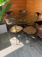 Frans Ijzeren tuinstel met glazen tafelblad, Tuin en Terras, Tuinsets en Loungesets, Ophalen, Zo goed als nieuw, Overige materialen