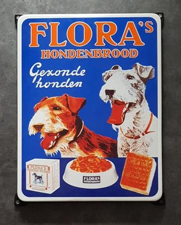 Flora's hondenbrood gezonde honden emaillen reclame bord beschikbaar voor biedingen