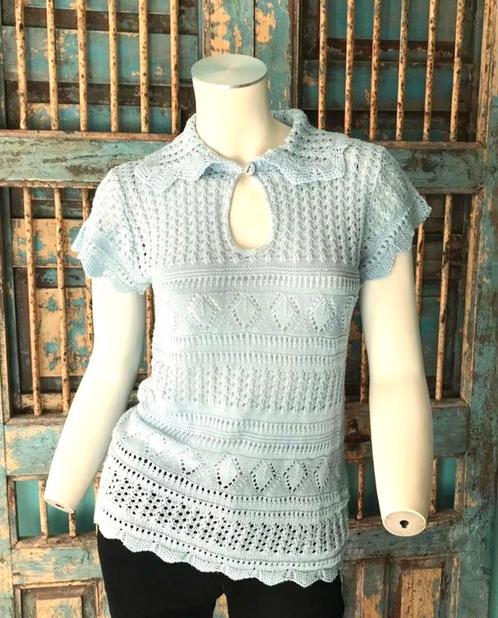 Lichtblauw gehaakt truitje Boho Ibiza maat S, Kleding | Dames, Truien en Vesten, Zo goed als nieuw, Maat 36 (S), Blauw, Verzenden
