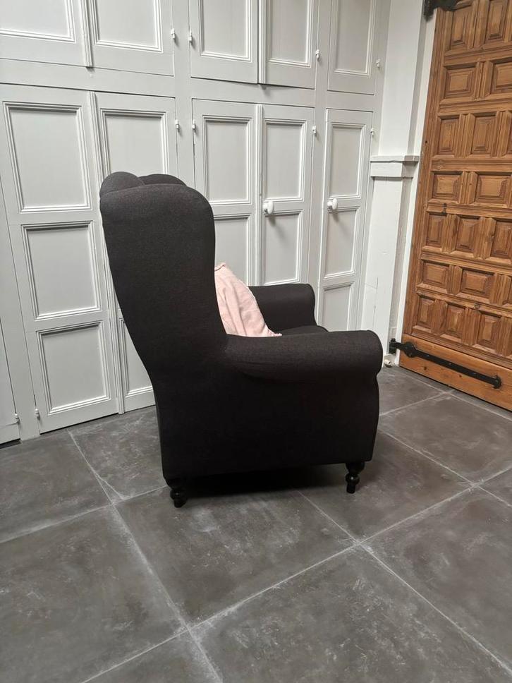 Zwarte Oorfauteuil Bouman Potter, Huis en Inrichting, Fauteuils, Gebruikt, Stof, 75 tot 100 cm, Ophalen