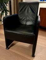 Set van 6 zwarte leren eetkamerstoelen op wieltjes., Huis en Inrichting, Stoelen, Ophalen, Gebruikt, Zwart, Leer