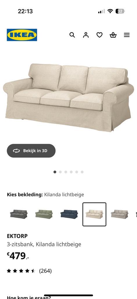 Bank 3-zits Ektorp van Ikea, beige, I.Z.G.S., Huis en Inrichting, Banken | Bankstellen, Gebruikt, Tweepersoons, Ophalen of Verzenden