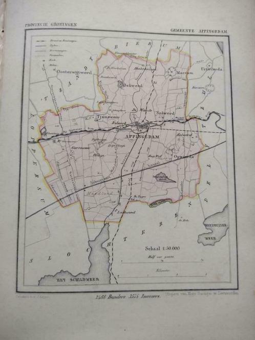 03 Appingedam /Tjamsweer/Jukwend/ Opwierda Litho Kuyper GRO, Antiek en Kunst, Kunst | Litho's en Zeefdrukken, Ophalen of Verzenden