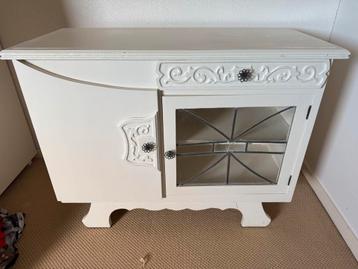 Klein brocante sierkastje deurtje met glas in lood motief beschikbaar voor biedingen