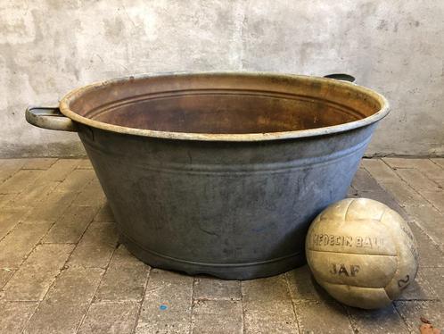 Ronde zinken teil / tobbe met handvatten | tuin vintage 79cm, Antiek en Kunst, Curiosa en Brocante, Ophalen