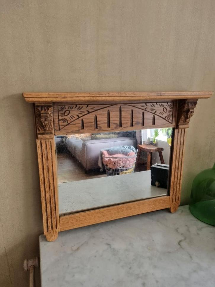 Antieke spiegel met houten frame, Huis en Inrichting, Woonaccessoires | Spiegels, Gebruikt, 50 tot 75 cm, Minder dan 100 cm, Rechthoekig