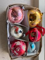 6 grote oude kerstbal rood goud roze blauw sneeuw glitter, Ophalen of Verzenden, Gebruikt