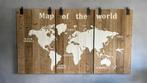 Wereldkaart drieluik wanddecoratie van hout, Ophalen, Zo goed als nieuw