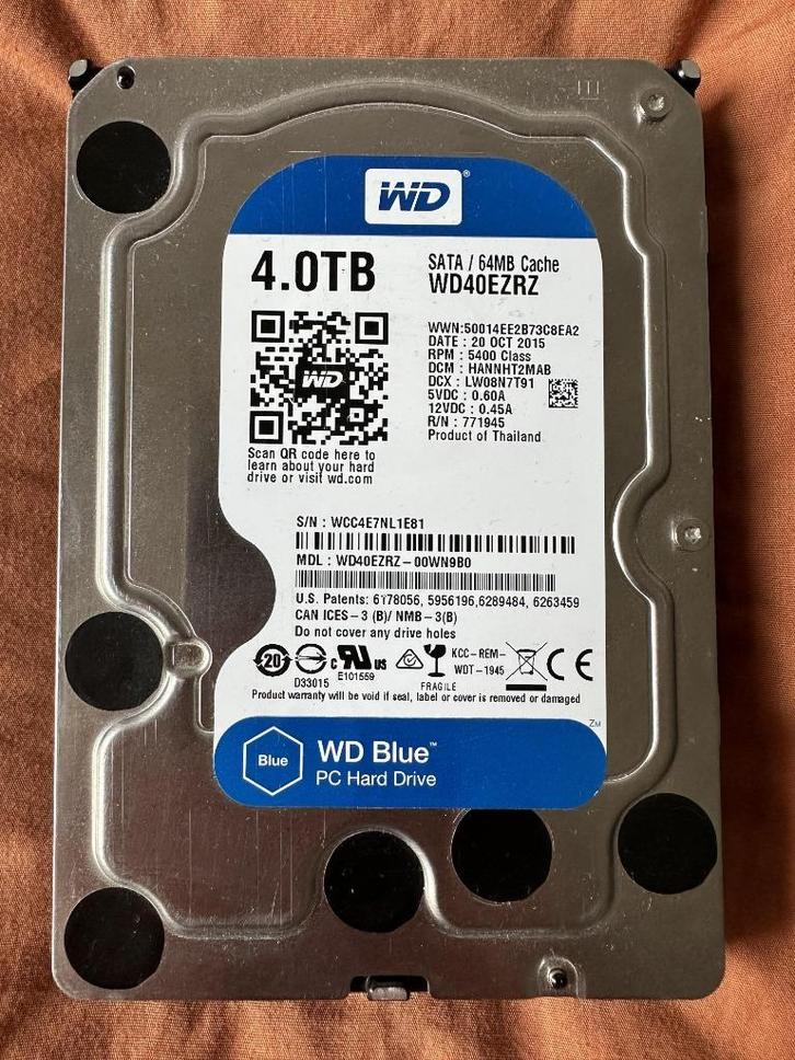 4TB Western Digital HDD, Computers en Software, Harde schijven, Zo goed als nieuw, Desktop, Intern, HDD, SATA, Ophalen of Verzenden