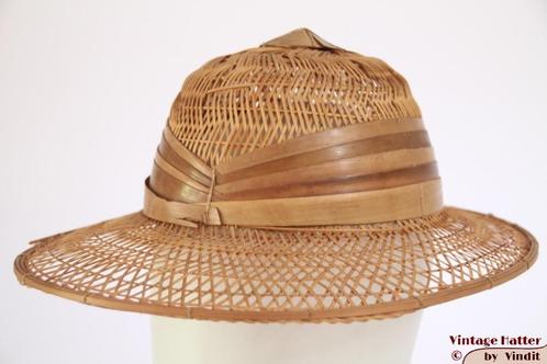 Vintage Open safari hoed stro en hout 55 - 56 unisex, Hobby en Vrije tijd, Kostuums, Theaterbenodigdheden en LARP, Gebruikt, Handschoenen, Hoed of Pet