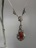 Antiek zilveren ketting met carneool en markesietjes, Sieraden, Tassen en Uiterlijk, Antieke sieraden, Ophalen of Verzenden, Zilver