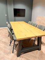 Eiken Eettafel met Stalen Onderstel, Ophalen, 100 tot 150 cm, Eikenhout, 200 cm of meer