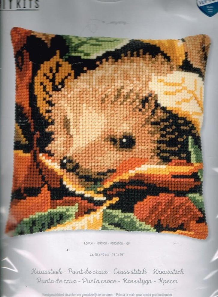 Cado vervaco borduurpakket kussen egel in de herfst, Hobby en Vrije tijd, Borduren en Borduurmachines, Nieuw, Borduurpakket, Ophalen of Verzenden