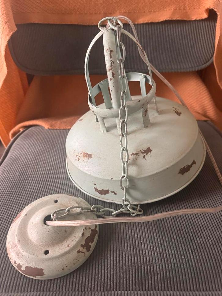 Antieke Retro Hanglamp Industrieel mintgroen, Huis en Inrichting, Lampen | Hanglampen, Gebruikt, Minder dan 50 cm, Metaal, Ophalen of Verzenden