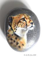 Cheeta, hand geschilderd op een mooie riviersteen, Ophalen of Verzenden