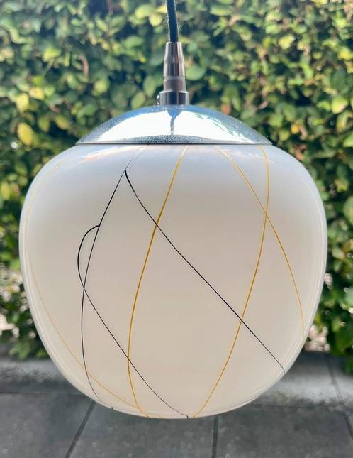 Vintage hanglamp glas / chroom en led lamp., Huis en Inrichting, Lampen | Hanglampen, Gebruikt, Minder dan 50 cm, Glas, Metaal