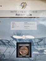 Verzilverde penning Fokker Spin certificaat 17/2500 oplage, Ophalen of Verzenden, Overige materialen