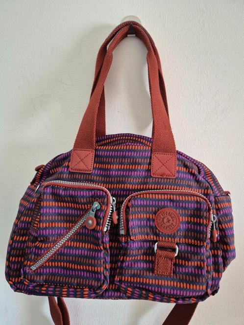 Tas46 - Oranje-paarse Kipling tas (1), Sieraden, Tassen en Uiterlijk, Tassen | Damestassen, Zo goed als nieuw, Schoudertasje, Oranje