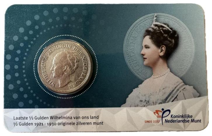 COINCARD LAATSTE HALVE GULDEN WILHEMINA, Postzegels en Munten, Munten | Nederland, Losse munt, ½ gulden, Koningin Wilhelmina, Zilver
