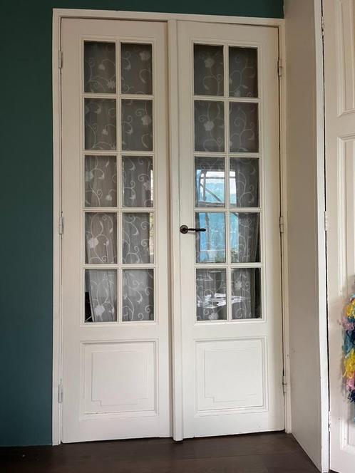 Franse houten deuren (met glas en sierpaneel), Doe-het-zelf en Verbouw, Deuren en Horren, Gebruikt, Binnendeur, 215 cm of meer