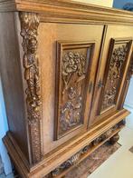 2-delige uitgesneden eiken kast, Antiek en Kunst, Ophalen