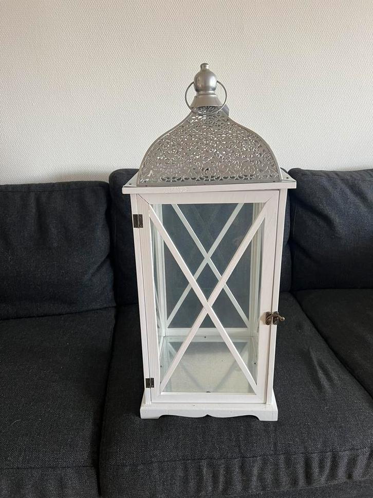 Decoratieve kandelaar 28x28x68 cm wit/metaal glazen panelen, Huis en Inrichting, Woonaccessoires | Kandelaars en Kaarsen, Nieuw