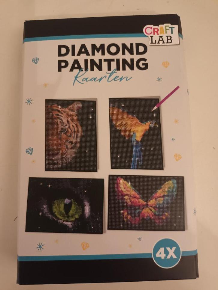 nieuw pakje met 4 diamond painting wenskaarten, Hobby en Vrije tijd, Kaarten | Zelf maken, Nieuw, Overige typen, Dieren, Ophalen of Verzenden
