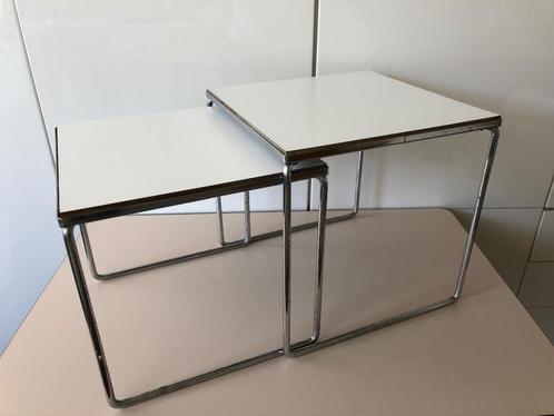 Vintage bijzet tafeltjes (jaren '70), Huis en Inrichting, Tafels | Bijzettafels, Gebruikt, Vierkant, Minder dan 45 cm, Minder dan 55 cm