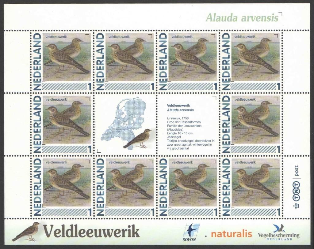 Postzegels Vogels in Nederland: Veldleeuwerik, Ophalen of Verzenden, Na 1940, Postfris
