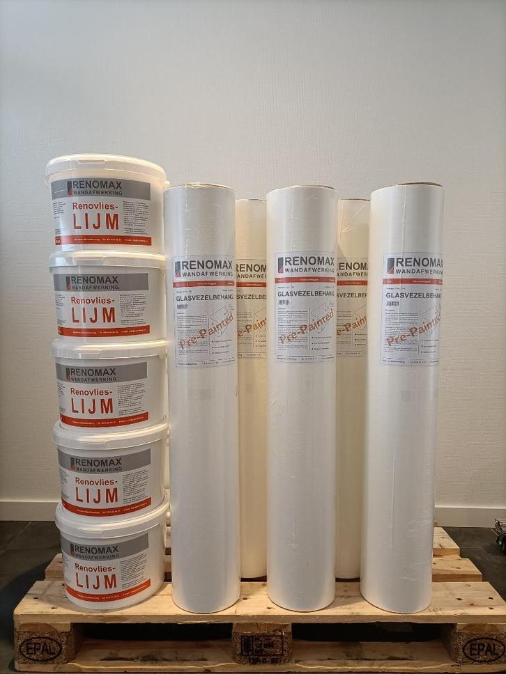 250m2 glasvezel behang 200 grams + 50kg lijm, Huis en Inrichting, Stoffering | Behang, Wit, 75 m² of meer, Ophalen