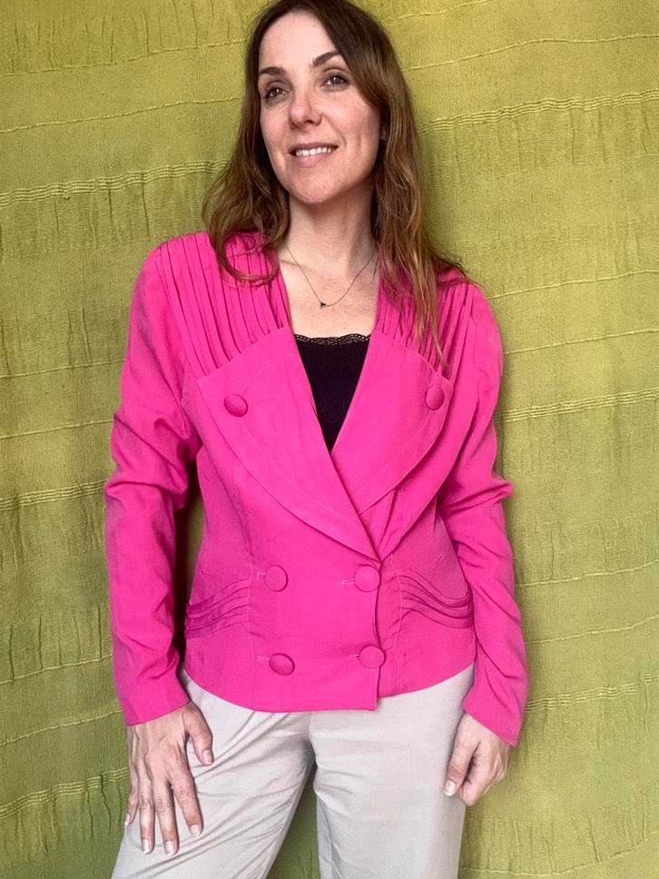 Vintage Jaren 90 roze blazer / jasje / colbert- M/38, Kleding | Dames, Jasjes, Kostuums en Pakken, Gedragen, Jasje, Maat 38/40 (M)