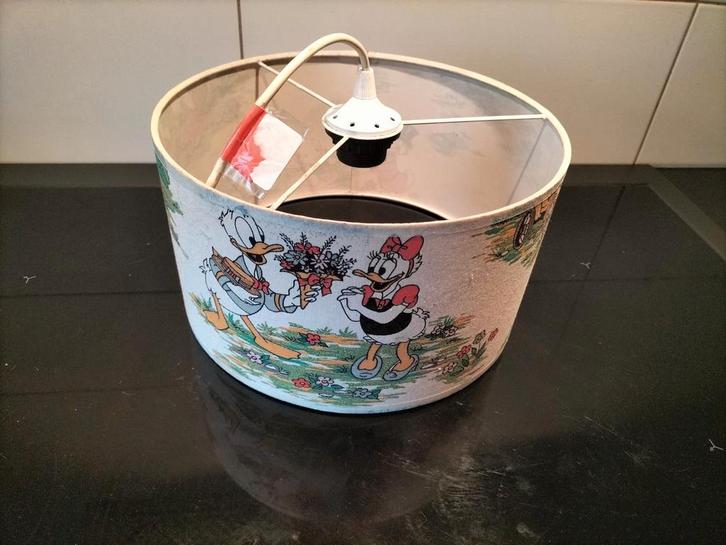 Vintage Disney Lampenkap - Donald Duck & Katrien, Huis en Inrichting, Lampen | Lampenkappen, Gebruikt, 25 tot 50 cm, Rond, Wit