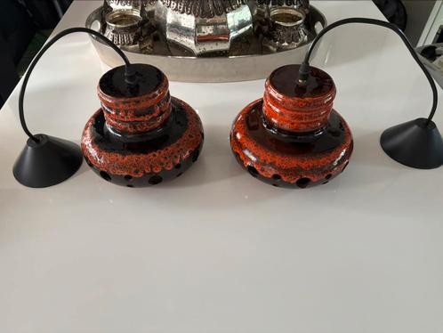 Vintage Fat lava hanglampen keramiek donkerbruin, oranje, Verzamelen, Retro, Huis en Inrichting, Ophalen of Verzenden