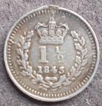 ENGELAND 1843 Victoria Zilver 1½ penny, Verzenden, Overige landen, Losse munt, Zilver