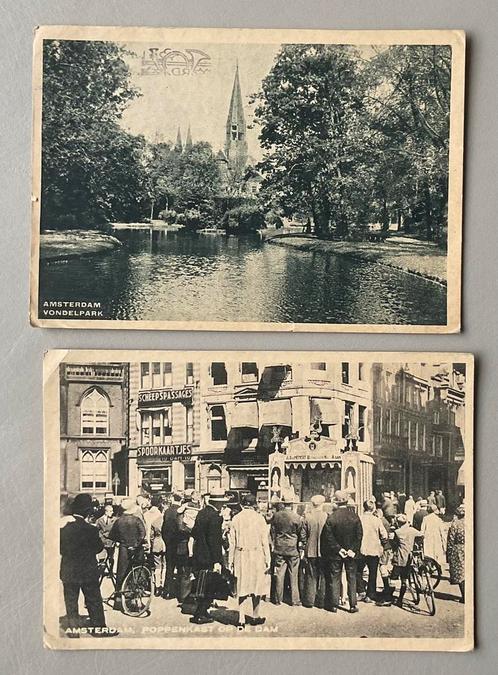 Amsterdam Vondelpark en Poppenkast op de Dam, Verzamelen, Ansichtkaarten | Nederland, Gelopen, Noord-Holland, 1940 tot 1960, Ophalen of Verzenden