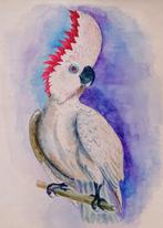 Aquarel van witte kaketoe - papegaai, Antiek en Kunst, Ophalen of Verzenden