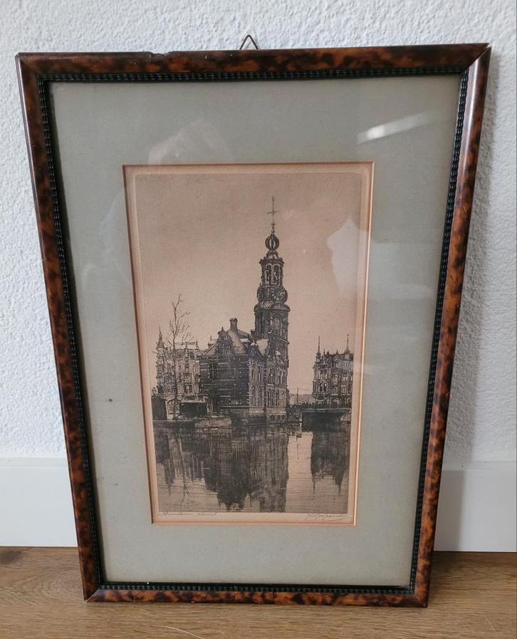 Munttoren Amsterdam - Joh. Josseaud (1880 - 1935), Antiek en Kunst, Kunst | Etsen en Gravures, Ophalen of Verzenden