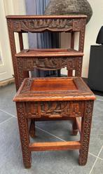 Chinese houtsnijwerk bijzet tafeltjes chinees handwerk set, Ophalen of Verzenden