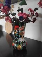 Vaas - Handbeschilderd met bloemen, Huis en Inrichting, Woonaccessoires | Vazen, Overige materialen, Zwart, Nieuw, Ophalen of Verzenden