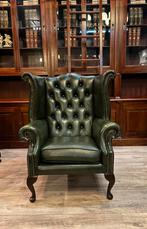 Chesterfield oorfauteuil groen, Huis en Inrichting, Fauteuils, Leer, Ophalen of Verzenden, Zo goed als nieuw