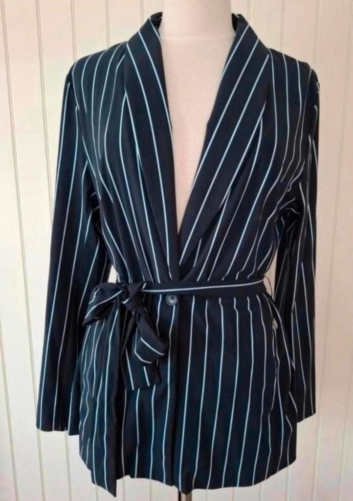 Anna van Toor krijtstreep blazer, Kleding | Dames, Jasjes, Kostuums en Pakken, Zo goed als nieuw, Maat 42/44 (L), Blauw, Verzenden